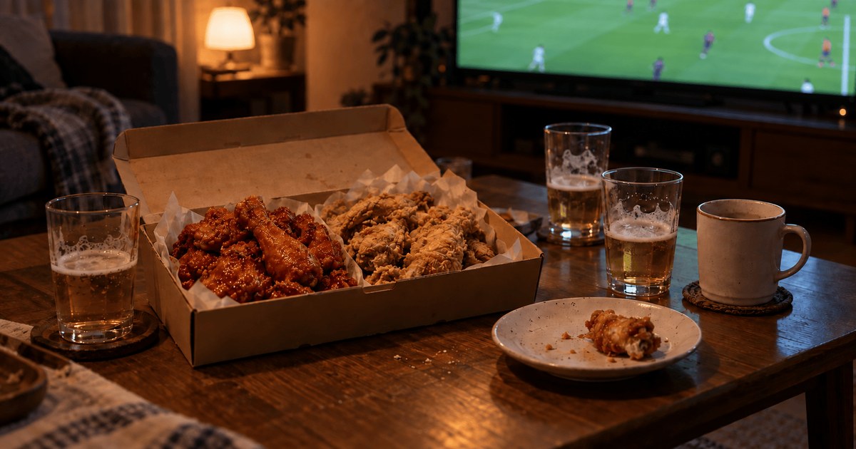 치맥 — 경기가 흐르는 밤, 식어 가는 치킨과 맥주잔